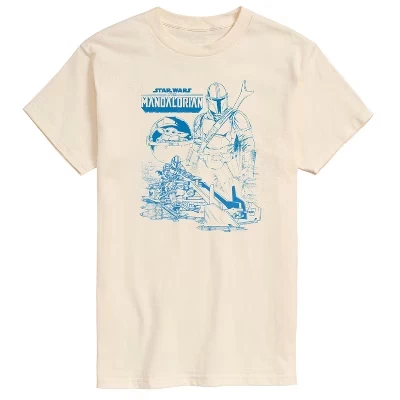 Мужская футболка с коротким рукавом и графическим рисунком Mandalorian Mando Sketchy кремового цвета.