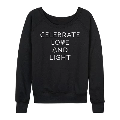 Женская рубашка - - Celebrate Love и Light Легкая французская махровая рубашка с широким вырезом и длинным рукавом с графическим рисунком черного цвета