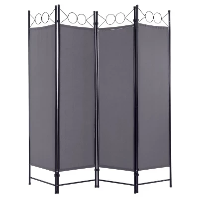 Room Dividers 4 Panel 5.6FT Folding Freestanding Room Divider Privacy Divider Partition with Fabric & Metal Frame for Home Office Bedroom gray