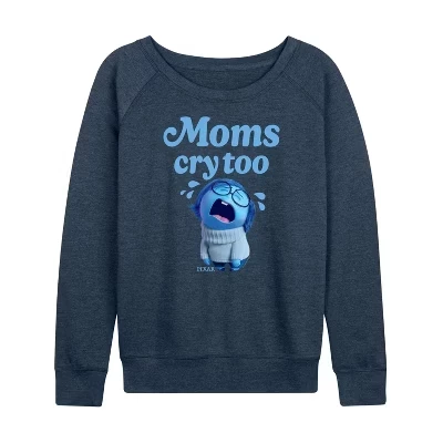 Женская рубашка Moms Cry Too Легкая французская махровая рубашка с широким вырезом и длинным рукавом с графическим рисунком heather indigo