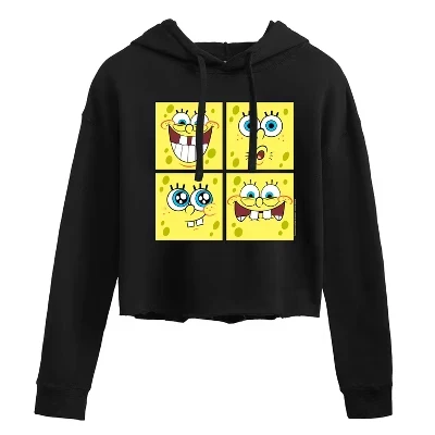 Женское укороченное худи SpongeBob с лицом, черное