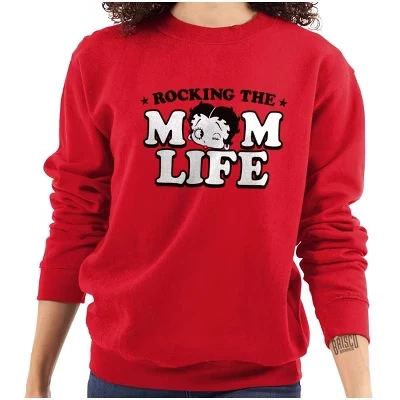Женская толстовка с круглым вырезом Betty Boop Rocking The Mom Life лицензионного белого цвета