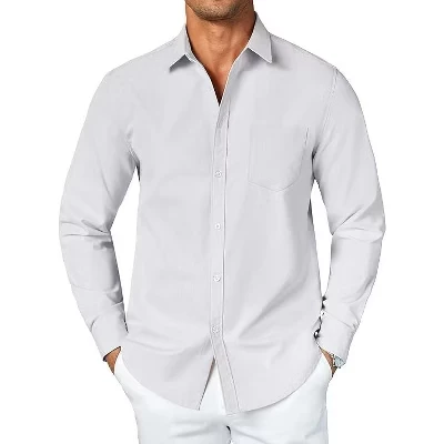Men's Button Down Long Sleeve Shirt Casual Untucked Dress Shirt Regular Fit Wedding Shirts white