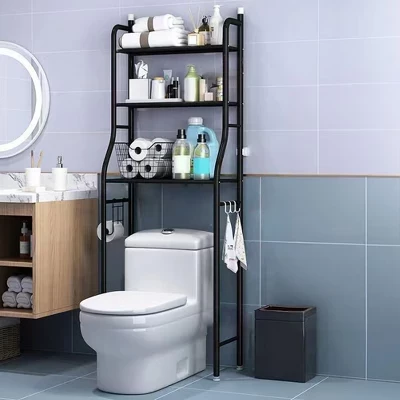 3-Tier Over The Toilet Rack, Stainless Steel Bathroom Shelf Above Toilet, Waterproof, Freestanding Space Saver for Restroom, Laundry, Balcony black