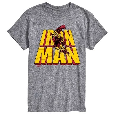 Мужская футболка с надписью Iron Man Stacked Name Oversize с коротким рукавом и графическим рисунком athletic heather