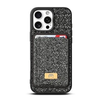 Комплект MagSafe серии MyBat Pro Bijou с бриллиантовым чехлом + кошелек MagStash для Apple iPhone 16 Pro Max black