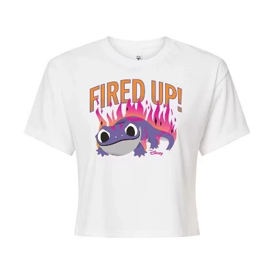 Женская укороченная футболка с рисунком Fired Up Bruni the Salamander, белая