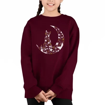 Кошка, сидящая на Луне - Толстовка с круглым вырезом Girl's Word Art темно-бордового цвета