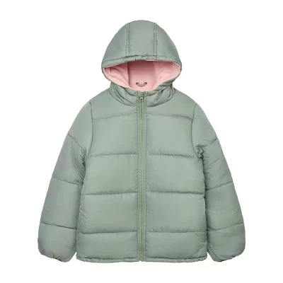 Пуховики с капюшоном на флисовой подкладке для девочек LONDON FOG Little/Big sage
