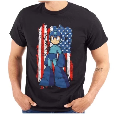 Футболка с изображением видеоигр Mega Man American Flag USA, мужская или женская лицензионная черная