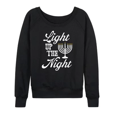 Женская рубашка Light Up The Night Menora из легкого французского махрового материала с широким вырезом и длинным рукавом, черная с графическим рисунком.