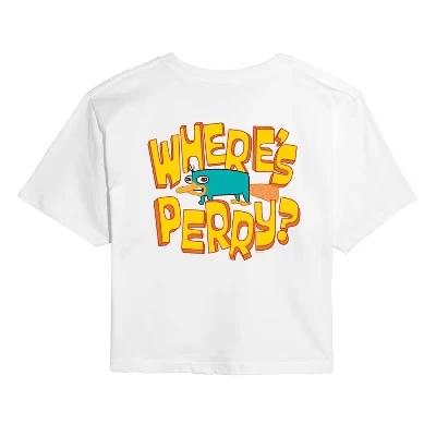 Женская укороченная футболка с рисунком Where's Perry белого цвета