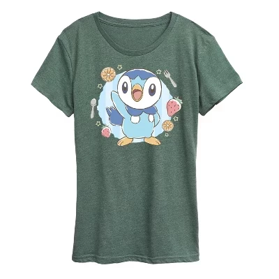 Женская футболка с коротким рукавом и рисунком heather juniper от Pokémon - Cafe Piplup
