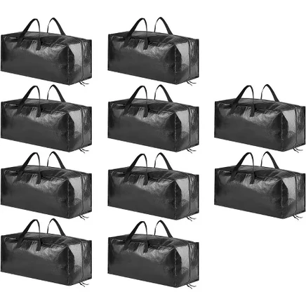 Extra Large Heavy Duty Moving Bags – Durable Storage Totes with Backpack Straps, Strong Handles & Zippers – Ideal for Packing & Moving-® 10 pack / black