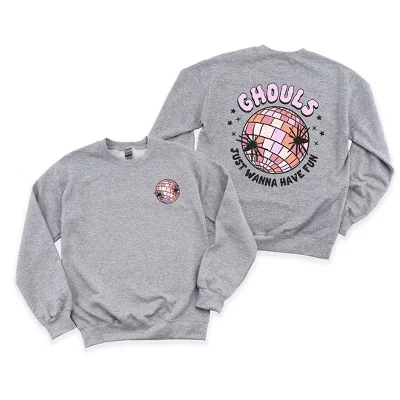 Женская толстовка с рисунком Ghouls Disco Ball спереди и сзади графитового цвета