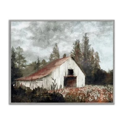 Сарай на лугу В обрамлении пейзажа Giclee Art gray