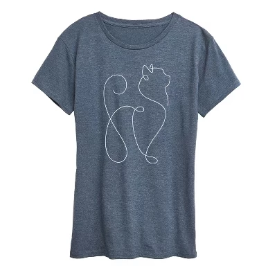Женская футболка Instant Message White Line Cat Doodle, синяя