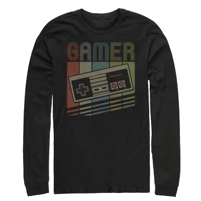 Мужская рубашка с длинным рукавом в стиле ретро NES Gamer Controller черного цвета