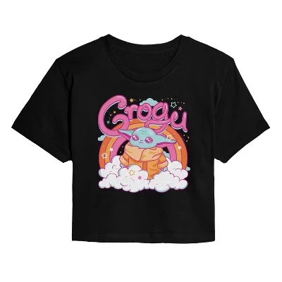 Женская укороченная футболка Grogu Kawaii с графическим принтом, черная