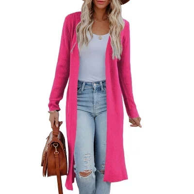 Женский длинный вязаный кардиган BLUEMING, красный