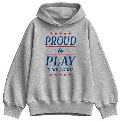 Женская толстовка Athletic heather с капюшоном из овечьей шерсти Оверсайз с гордостью играет как девушка.