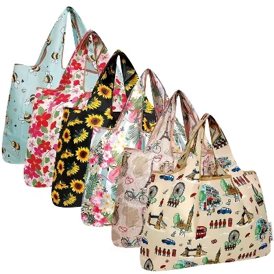 Большие складные нейлоновые многоразовые продуктовые сумки Tote, 6 упаковок botanical serenity