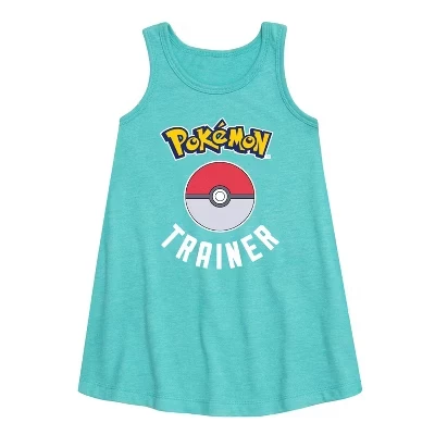 Платье Aline без рукавов с рисунком покемона для девочек - Pokémon Trainer бирюзового цвета