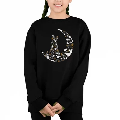 Кошка, сидящая на Луне - Толстовка с круглым вырезом Girl's Word Art, черная