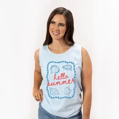 Hello Summer Sea Shells - женская одежда, окрашенная в графический цвет майка chambray