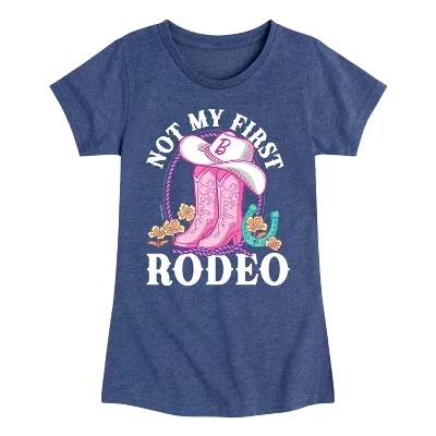 Девочковая футболка Barbie с принтом «Not My First Rodeo», темно-синий меланж