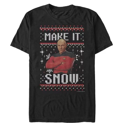 Мужская футболка : The Next Generation Captain Picard Make It Snow, черная