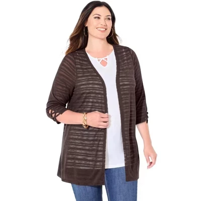 Женский кардиган Catherines Petite Shadow Stripe, кофейный