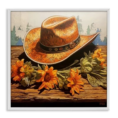 Ковбойская шляпа с подсолнухами в обрамлении Giclee Art white