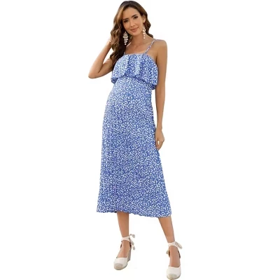 Женское платье BLUEMING макси для беременных, голубое