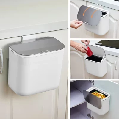 Подвесное мусорное ведро объемом 1,8 галлона с крышкой из нержавеющей стали, под раковиной, для компоста, для дверцы кухонного шкафа белого цвета