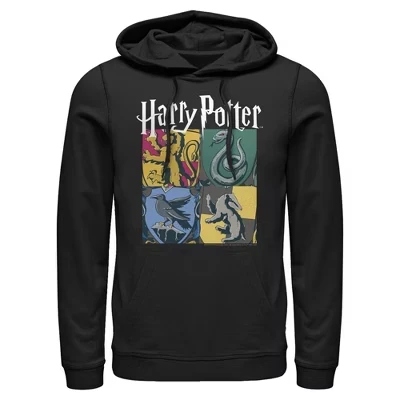 Мужская толстовка с капюшоном Hogwarts Houses в винтажном стиле с коллажем черный