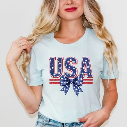 Футболка с бантом Coquette USA с коротким рукавом ледяного цвета