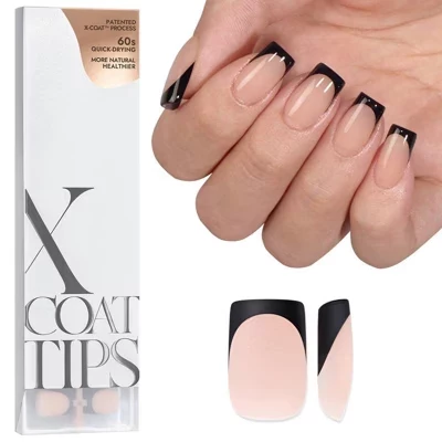 Накладные ногти BTArtboxnails XCOATTIP® - Черный френч - Короткая квадратная основа телесного цвета -160 карат телесного цвета