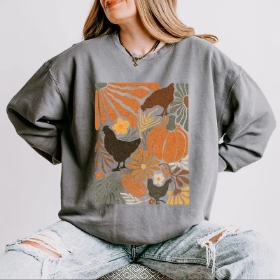 Легкая одежда с цветочным рисунком Chicken Boho Окрашенная в серый цвет толстовка с капюшоном