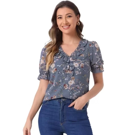 Женская блузка Inspire Chic с рюшем, серо-голубая