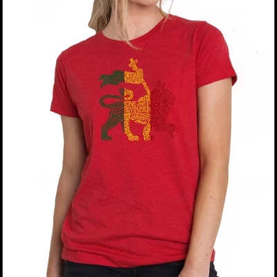 Женская футболка премиум-класса с надписью Word Art - Rasta Lion - One Love red