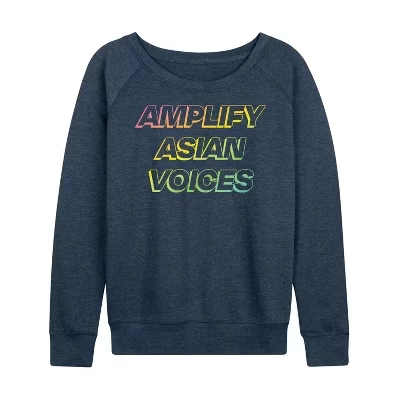 Женская футболка Amplify Asian Voices из легкого французского махрового материала с широким вырезом и длинным рукавом с графическим рисунком heather indigo