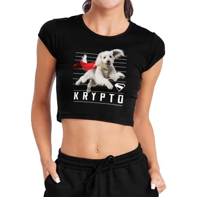 Женский укороченный топ Krypto Lines 2025 года выпуска с короткими рукавами в рубчик, черный