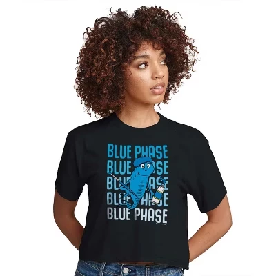 Женская укороченная футболка с рисунком Blue Phase Fish, цвет черный