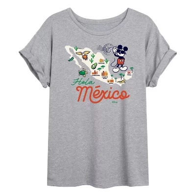 Женская футболка Disney Mickey Mouse Mexico Map, серая