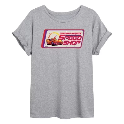 Женская футболка большого размера с графическим принтом Lightning McQueen Speed Shop