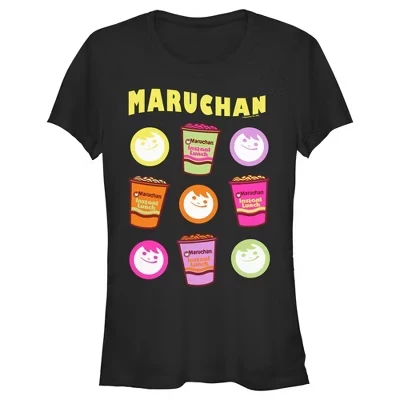 Женская футболка Maruchan «Неоновые логотипы», черная