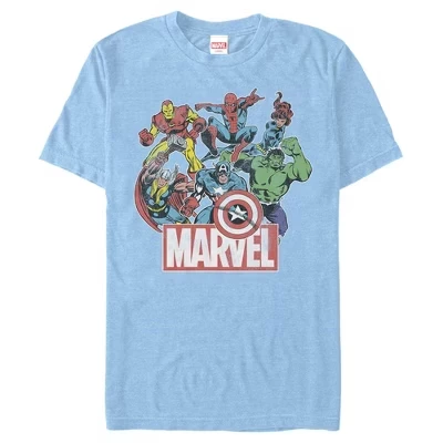 Мужская футболка Marvel «Классические герои», светло-синяя