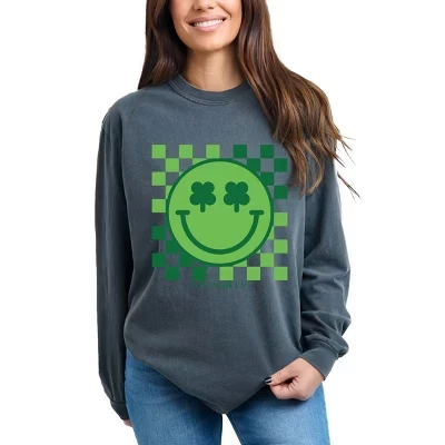 S.W.Smiley Clover Eyes Smiley - Женская одежда, окрашенная футболка с длинным рукавом и рисунком pepper