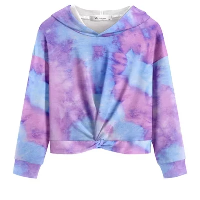 Толстовки для девочек-подростков Twist Front Tie Dye Толстовка с капюшоном Повседневные топы с длинными рукавами Одежда Синяя толстовка с капюшоном для девочек Толстовки для девочек pat4